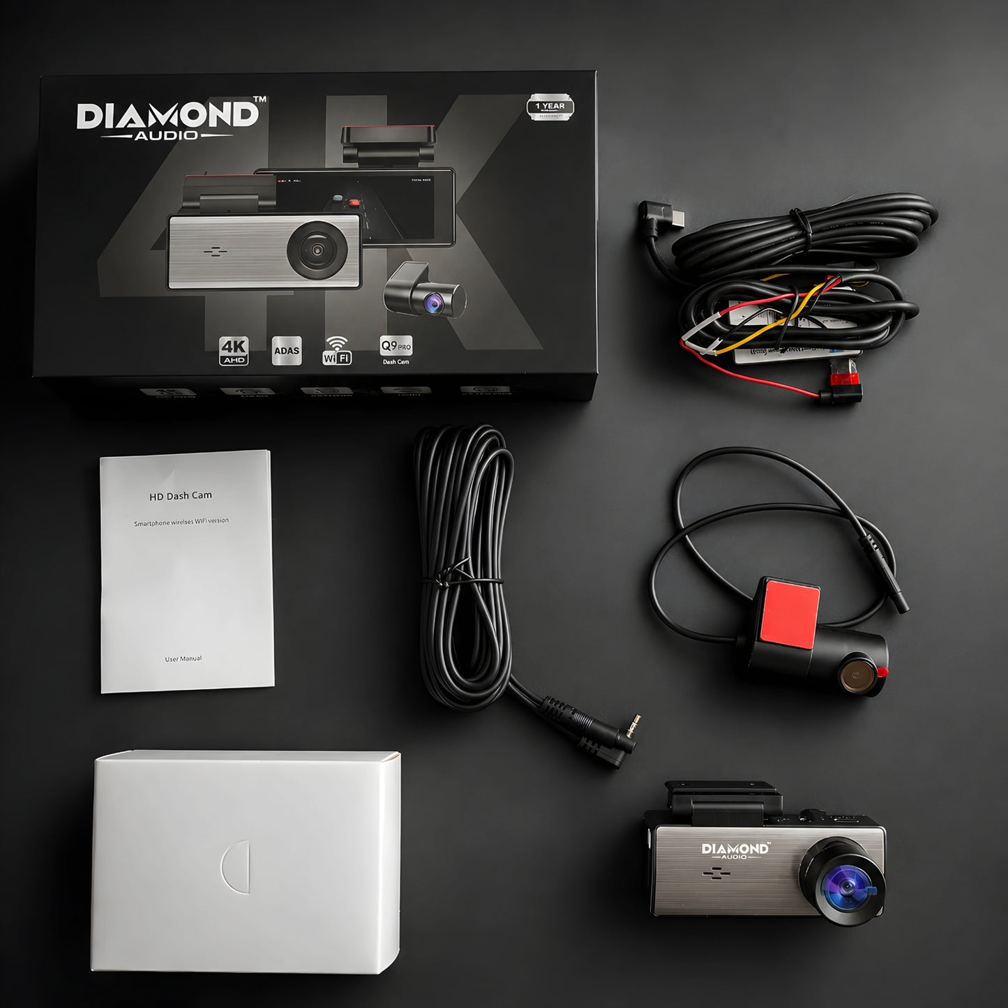 Diamond Audio Q9 Pro 4K AHD WiFi Dual Dash Cam